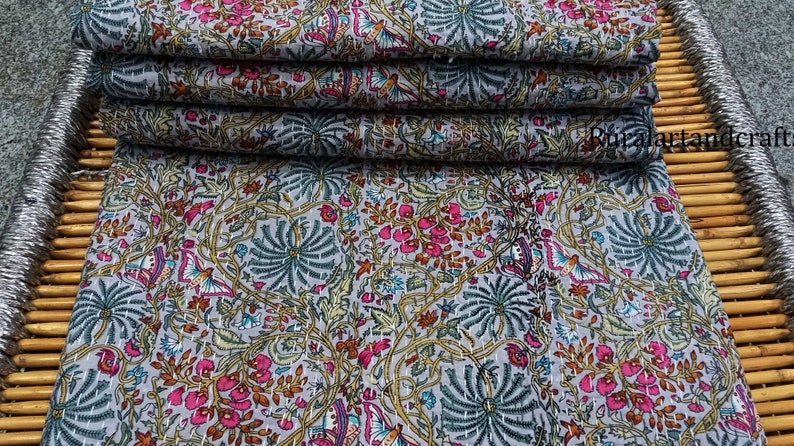 Kantha Hand Stitched Bedspread Blanket New Floral Print Cotton Quilt Amazing vintage Kantha Quilt Kanttha Sofa Cover Decor California King