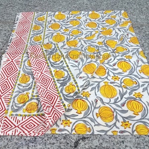 Hand Block Print Cotton Bed Cover: Floral Tapestry, Home Decor