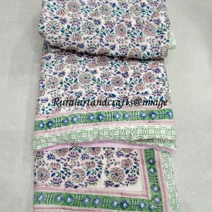 Cotton Kantha Quilt, Indian Block Printed Quilt, Handmade Quilt, Natural Blanket Throw, Hand Stitched Quilt, Soft