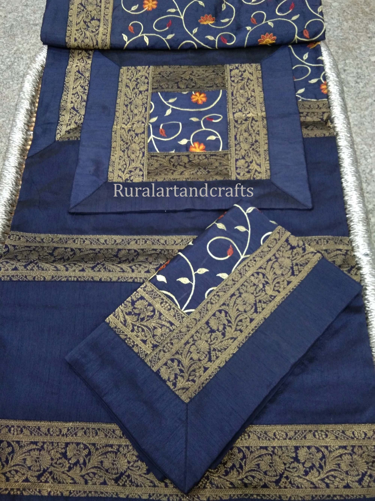 Indian Embroidered Silk Bedspread Set Luxury Bedspread 5 Etsy