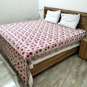 Hand Block Print Cotton Bed Cover: Floral Tapestry, 90&quot;X108&quot;