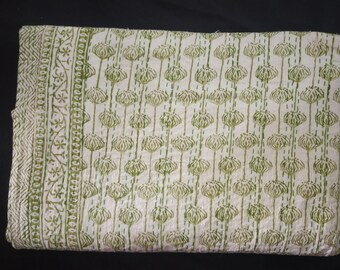 Hand Block Print Cotton Kantha Quilt: Handmade Bedding Throw (90x108" Inch)