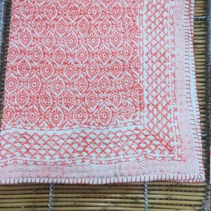 Handmade Indian Floral Print Quilt: Reversible Cotton Rajai