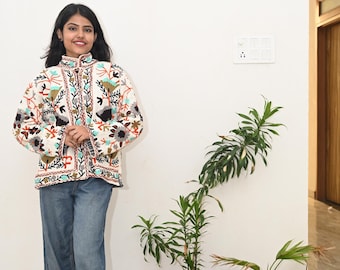 Chaqueta Suzani de algodón TNT bordada: abrigo bohemio con flores, ropa de festival y abrigo bohemio.