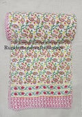 Handmade Indian Cotton Dohar: Reversible Hand Block Print King Quilt