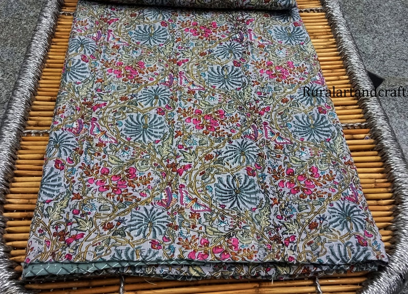 Kantha Hand Stitched Bedspread Blanket New Floral Print Cotton Quilt Amazing vintage Kantha Quilt Kanttha Sofa Cover Decor California King