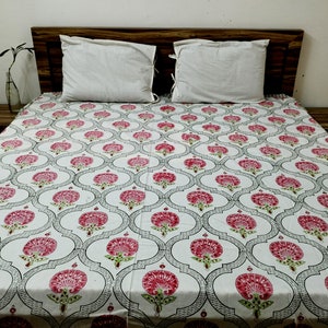 Floral Print Bedspread: Handmade Indian Cotton King Size Bed Cover