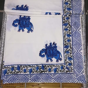 Hand Block Print Cotton Flat Sheet: Jaipuri Elephant Bedspread