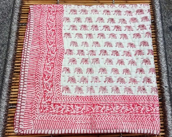 New Cotton Elephant Block Print Kantha Baby Quilt Hand Print Quilt Handmade Baby Blanket Jaipuri Quilt Kantha Throw