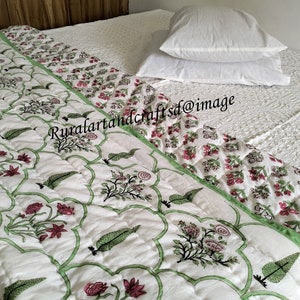 New Floral Print Cotton Quilt Jaipuri Handmade Cotton Hand Block Print Quilt Hand Printed Quilt.