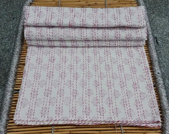 Floral Block Print Kantha Quilt: Lightweight Cotton Bed Cover