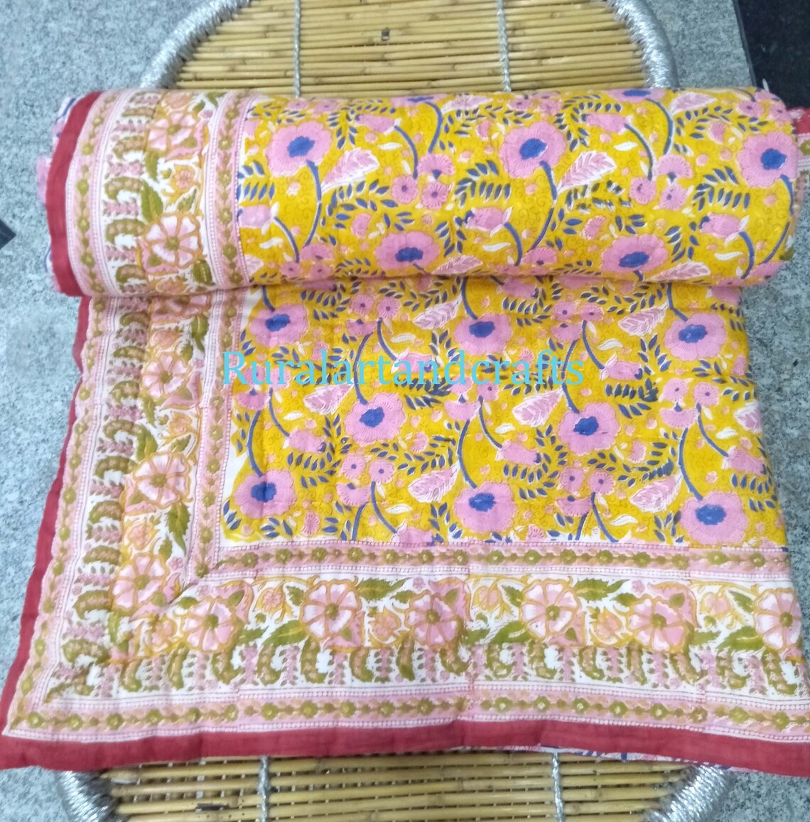Jaipuri Floral Print Quilt Handmade Block Print Cotton Quilt Etsy