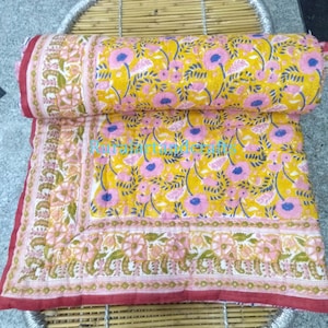 Jaipuri Floral Print Quilt Handmade Block Print Cotton Quilt New Design Print Quilt Hobo Quilt Soft Cotton Kantha Quilt