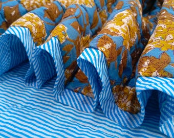 Reversible Cotton Quilt: Hand Block Floral Print, Lightweight Blanket