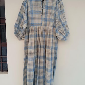 Handloom Cotton Midi Dress: Floral Block Print, Deep Neck