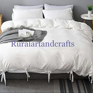 3-Piece White Cotton Duvet Cover Set: Boho Bedding with Pillowcases