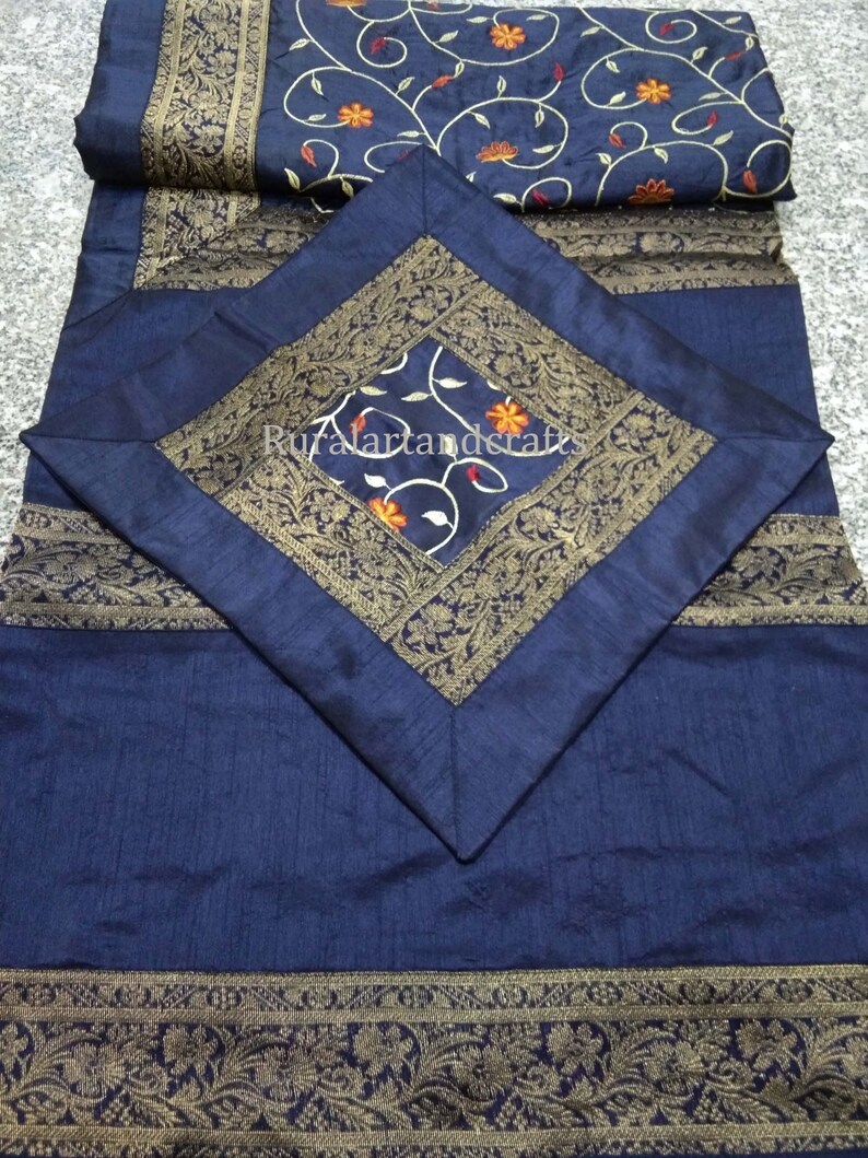 Indian Embroidered Silk Bedspread Set Luxury Bedspread 5 Etsy