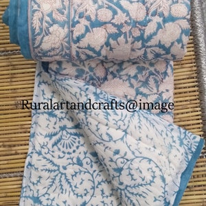 New Indian Reversible Quilt Soft Cotton Quilt Hand Block Print Quilt Floral Print Soft Cotton Quilt
