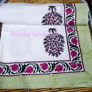 Handmade Block Print Cotton Bedspread: Floral Palm Tree King Size Bedding