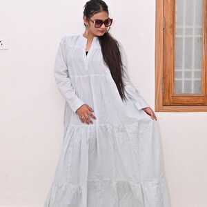 Organic Cotton Maxi Dress: Hand Block Print Boho Tunic