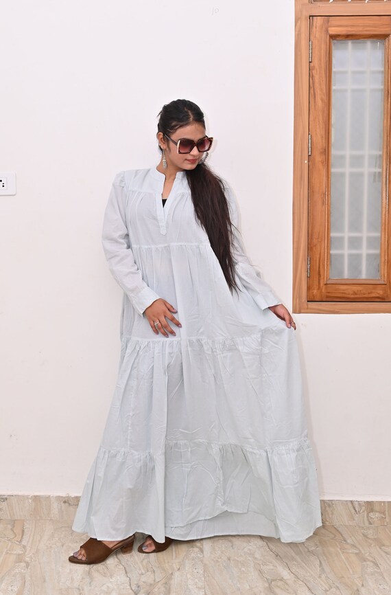 Organic Cotton Maxi Dress: Hand Block Print Boho Tunic