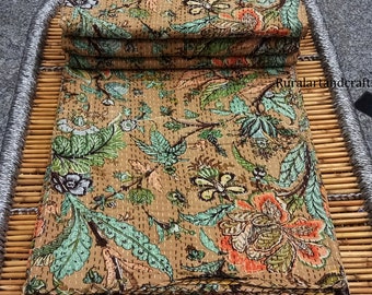 Floral Kantha Quilt: Hand-Printed Indian Cotton Bed Cover (California King)