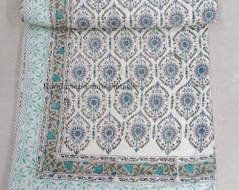 Jaipuri Floral Print Reversible Dohar Soft Cotton Quilt Hand Block Print Quilt Floral Print Soft Cotton Quilt AC Blanket