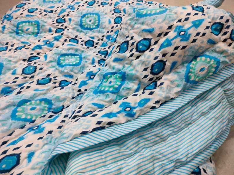 New Jaipuri Razai Hand Printed Kantha Quilted Light Weight Soft Quilt