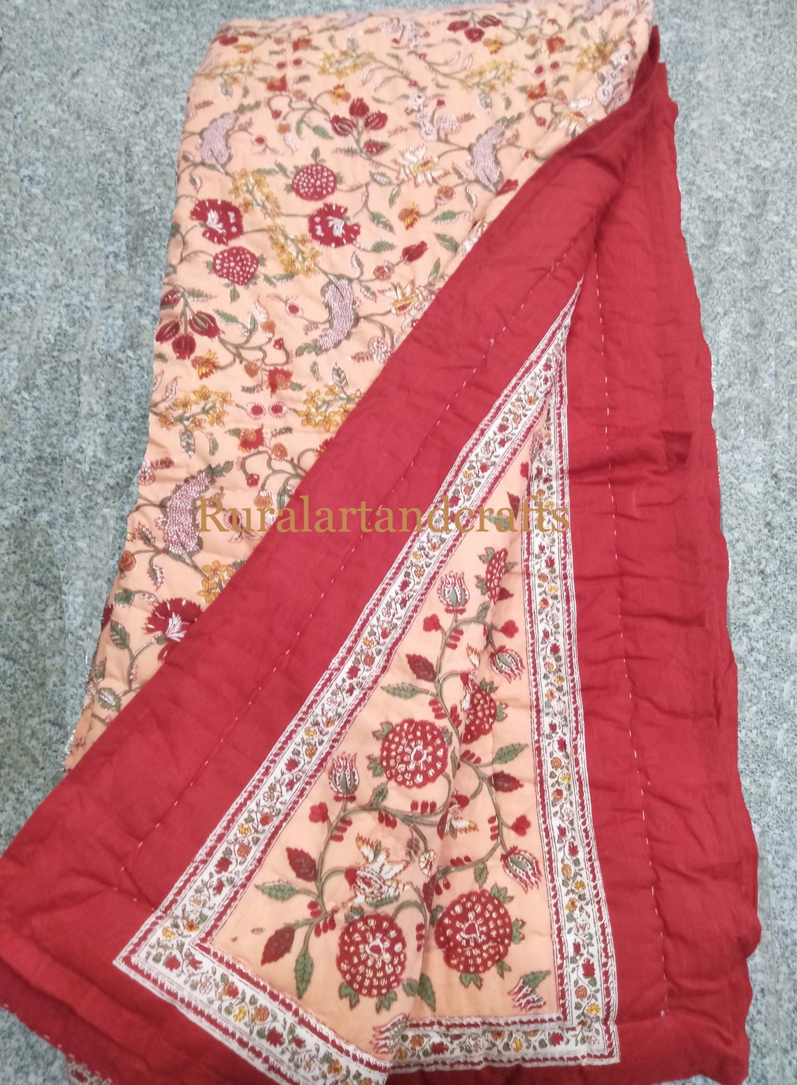 Jaipuri Quilt Kantha Throw Handmade Cotton Quilt Indian Hand Etsy