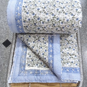 Indian Reversible Quilt Soft Cotton Quilt Hand Block Print Quilt Floral Print Soft Cotton Quilt