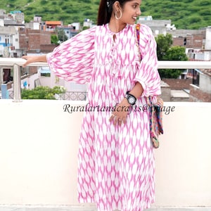 Midikleid, Minikleid, Florales Long-Block-Print-Kleid, tiefer Hals mit Stringverschluss
