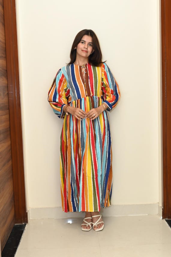 chinese dress ladies Stripe L/S Midi Shirt Dress With Balloon Sleeves main image 0