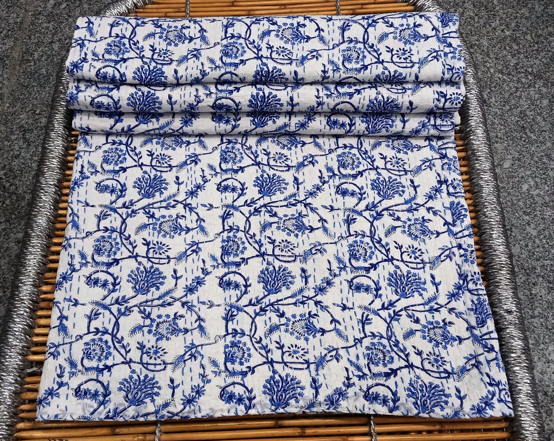 Indian Cotton Bed Cover Hand Print Bedspread Blanket Throw Etsy