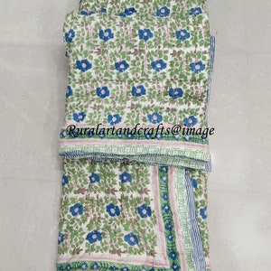 New Hand Block Print Cotton Quilt Indian Hand Made Cotton Floral Print Quilt