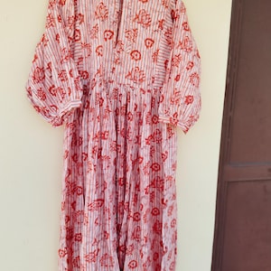 Hand Block Print Cotton Dress: Floral Indian Mini/Midi Dress