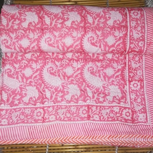 Handbedrukte katoenen deken | Omkeerbare zomerdeken met Jaipur-print voor airconditioning