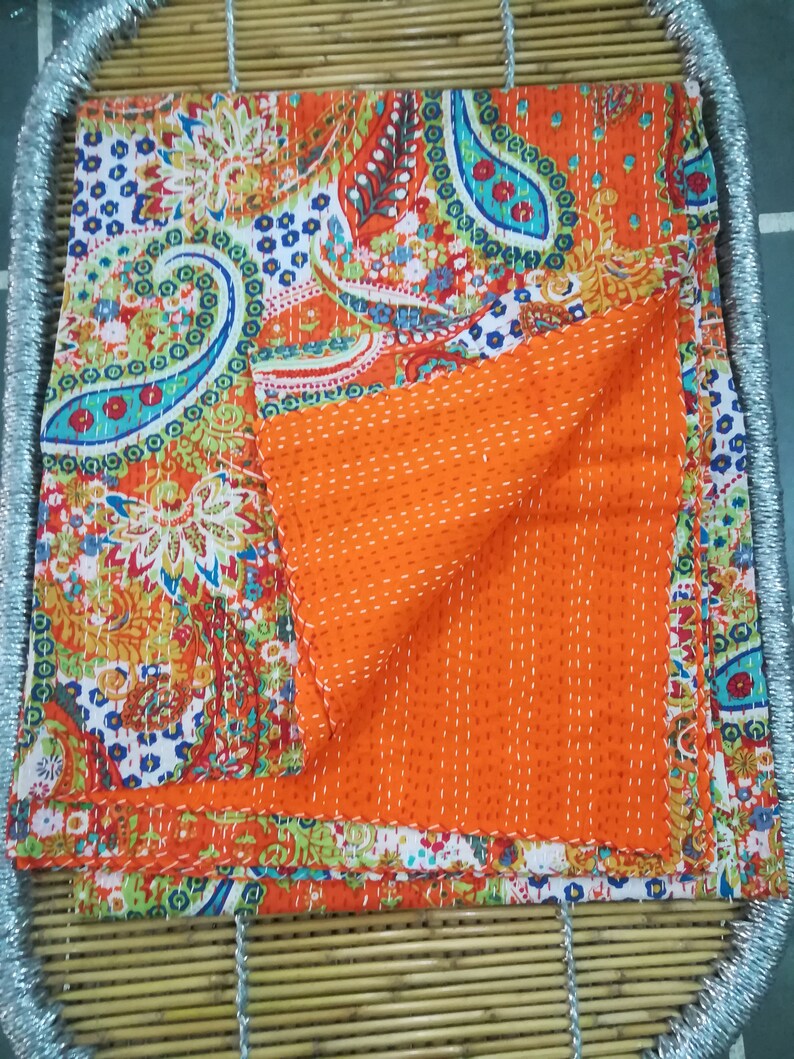 New Kantha Quilt Handmade Kantha Paisley Print Bedspread Etsy