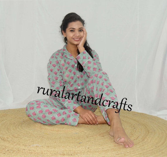 Buy Ruralartandcrafts Indian Hand Block Print Nightwear Floral