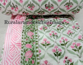 New Indian Hand Block Print Reversible Quilt Soft Cotton Quilt Hand Block Print Quilt Floral Print Soft Cotton Quilt King Size