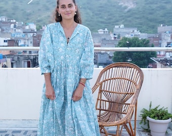 Block Print Womens Cotton Sun Dresses Women's BOHO Dress Midi Dress Summer Cotton Dress Hand Block Print Block Print Womens Cotton Sun Dresses Women's BOHO Dress Midi Dress Summer Cotton Dress Hand Block Print