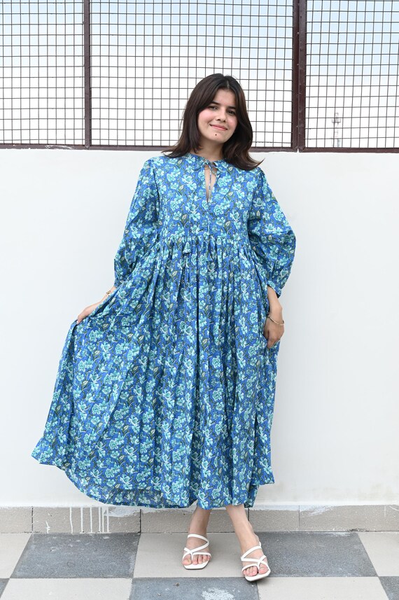 Block Print Cotton Gauze Midi Dress