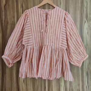 Kyra Top Dress, Mini Dress, floral Block Print Tunic Top, Deep Neck with string closer Hand Loom Cotton Orange Dress