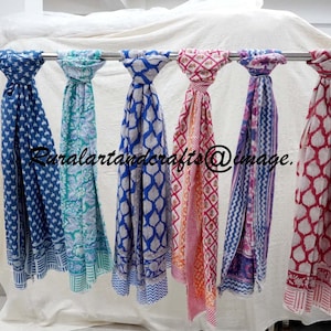 Cotton Block Print Scarf Set: Bohemian Handmade Scarves, Assorted Colors (5 Pcs)