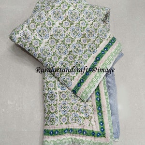 New Hand Block print Quilt Indian Hand Printed Quilt New Floral Print Quilt Soft Cotton Quilt Art