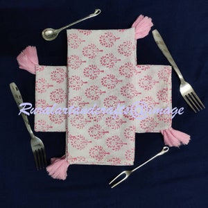 Floral Hand Block Print Napkins: Organic Cotton Dinner Napkin Set