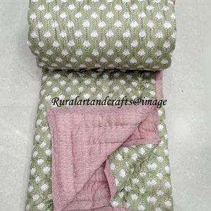 Indian Hand Block Print Quilt Reversible Jaipuri rezai Cotton Voile Handmade Floral Quilt Jaipuri Quilt Comforter