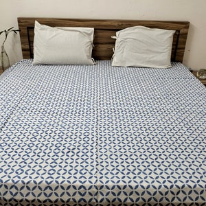 Hand Block Print King Size Cotton Bed Sheet: Ikat Bedspread