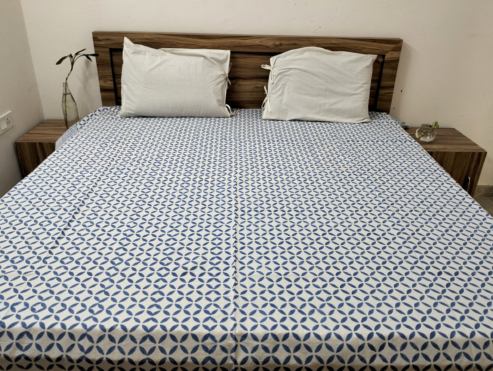 Hand Block Print King Size Cotton Bed Sheet: Ikat Bedspread
