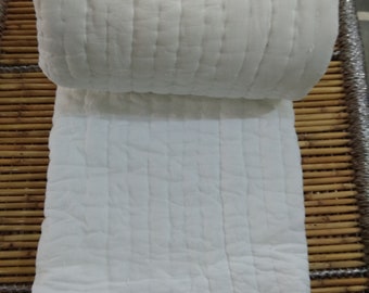 Handmade White Cotton Quilt: King/Twin Size Jaipuri Bedding