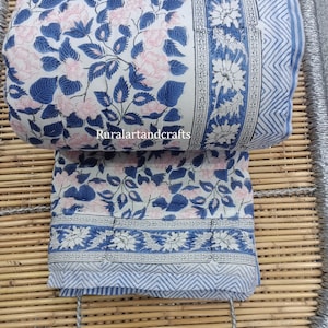 Indian Reversible Quilt Soft Cotton Quilt Hand Block Print Quilt Floral Print Soft Cotton Quilt Twin , king Size Cotton Quilt